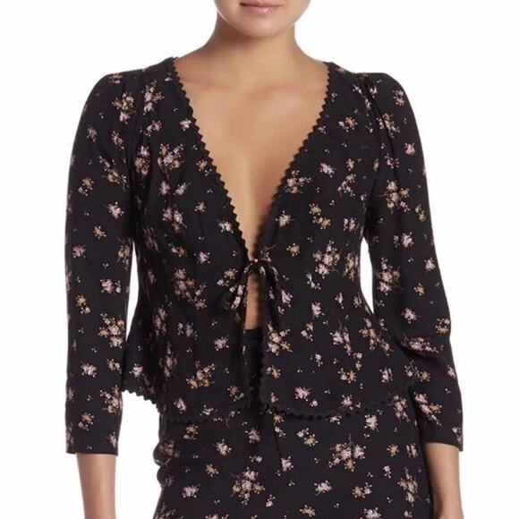 Free People Top Floral‎ Front Tie Cardigan Style Size XS - Picture 1 of 7